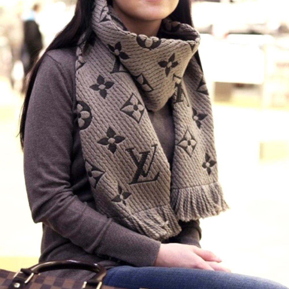 LV Logomania Wool Scarf Dark Grey